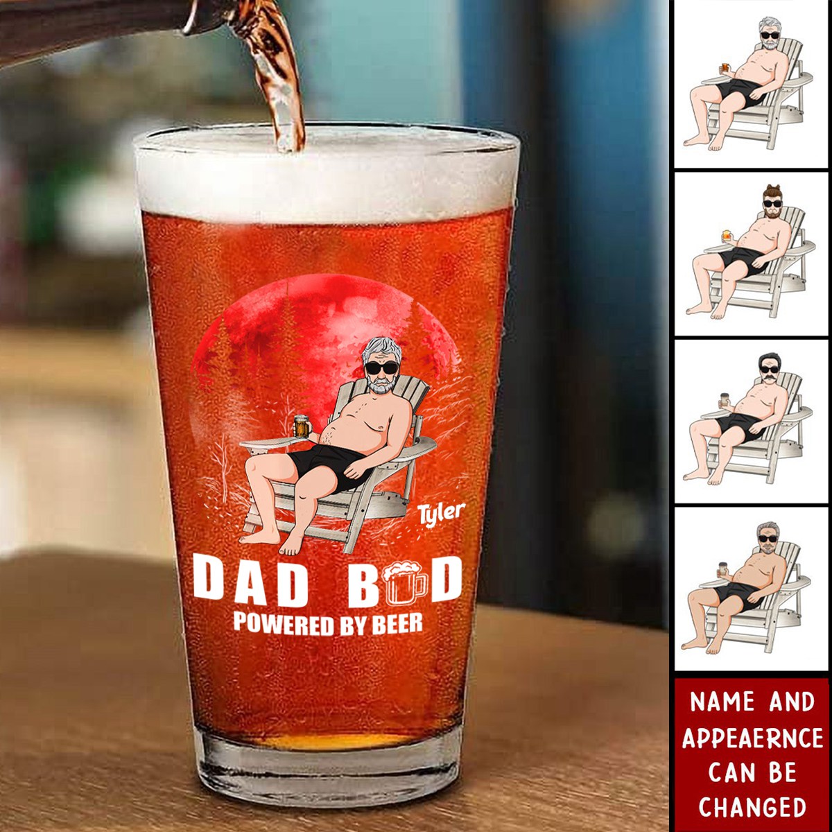 Funny Father's Day Gift Dad Bod Powered By Beer - Personalized Beer Glass