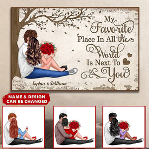 Favorite Place Next To You Couple Sitting - Personalized Horizontal Poster