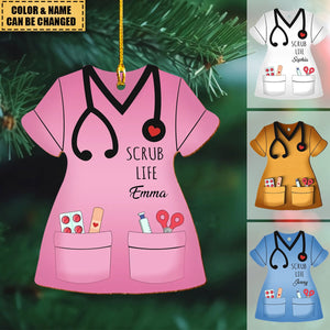 Nurse Scrub Life Personalized 2-Layer Wooden Ornament, Medical Christmas Ornament Gift For Nurses