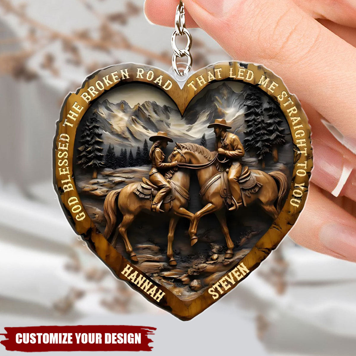 Personalized Heart-Shaped Couple Horse Arcylic Keychain - Gift For Horse Lovers