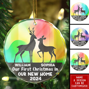 Dear Couple Our First Christmas As Mr. & Mrs. - Stained Effect Printed, Personalized Circle Glass Ornament