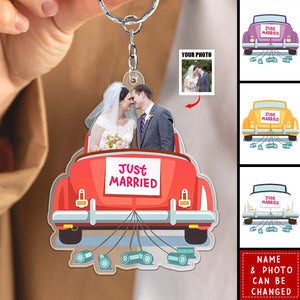 Custom Photo Just Married Couple Honeymoon Wedding Gift - Personalized Acrylic Keychain