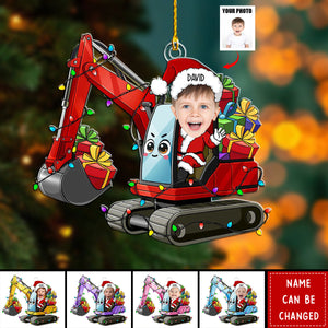 Custom Kid Face Cartoon Excavator - Personalized Acrylic Photo Ornament