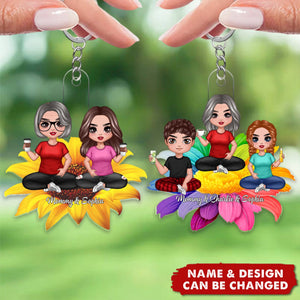 Mom Daughters Sons Sitting On Flower Personalized Acrylic Keychain