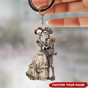 Skeleton Couple Personalized Keychain, Gift For Skull Lovers