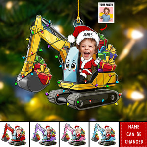 Custom Kid Face Cartoon Excavator - Personalized Acrylic Photo Ornament