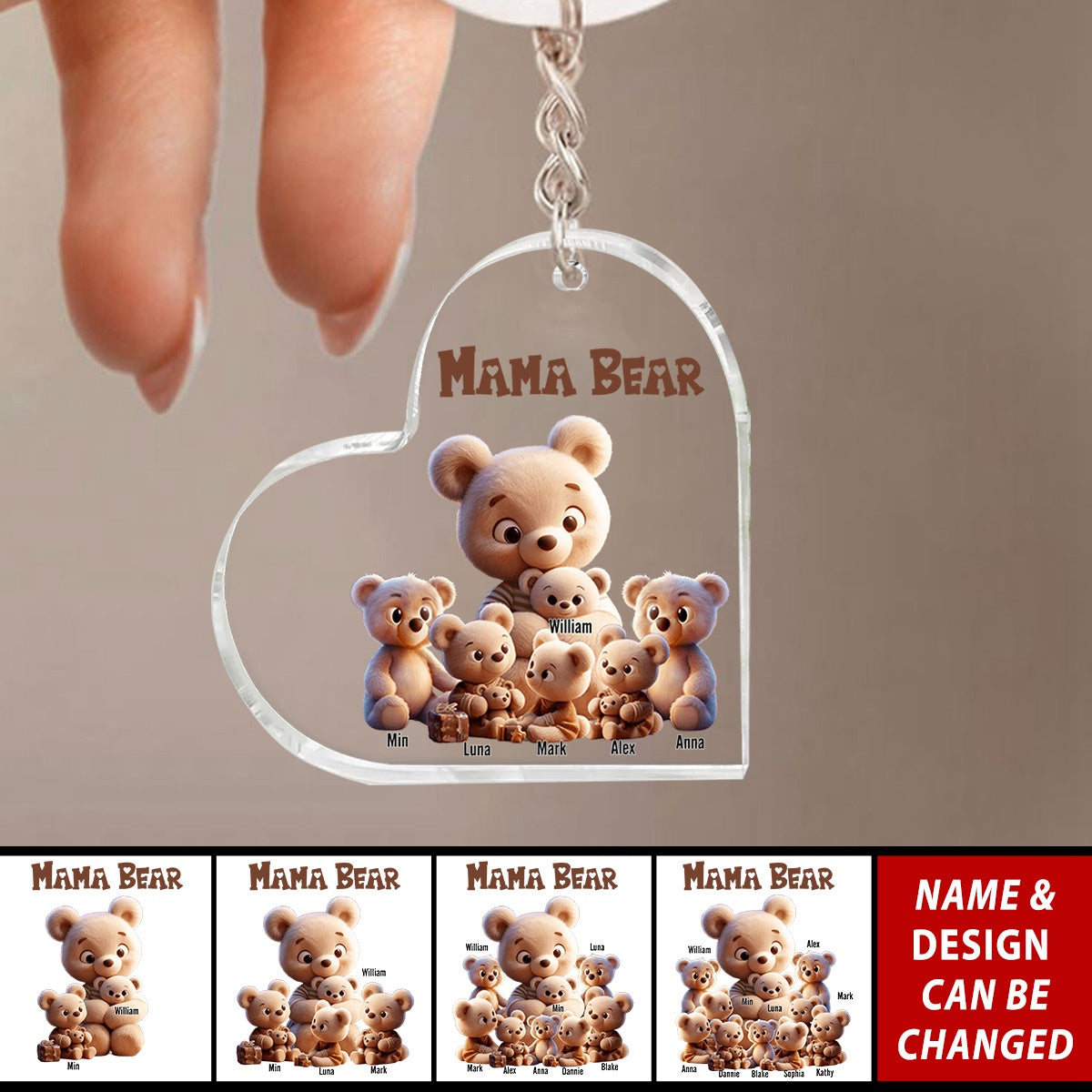 Cute Nana Bear With Little Bear Kids - Personalized Acrylic Keychain