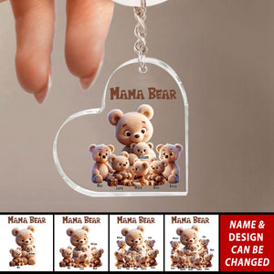 Cute Nana Bear With Little Bear Kids - Personalized Acrylic Keychain