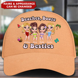 Beaches Booze & Besties, Summer Vibe Personalized Classic Cap, Gift For Best Friends