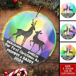 Dear Couple Our First Christmas As Mr. & Mrs. - Stained Effect Printed, Personalized Circle Glass Ornament