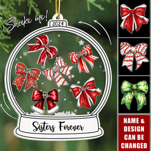 Besties Sisters Christmas Bow Personalized Shaker Ornament, Christmas Gift for Besties Sisters