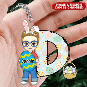 Cute Holding Easter Egg Cartoon Boy Girl - Personalized Acrylic Keychain