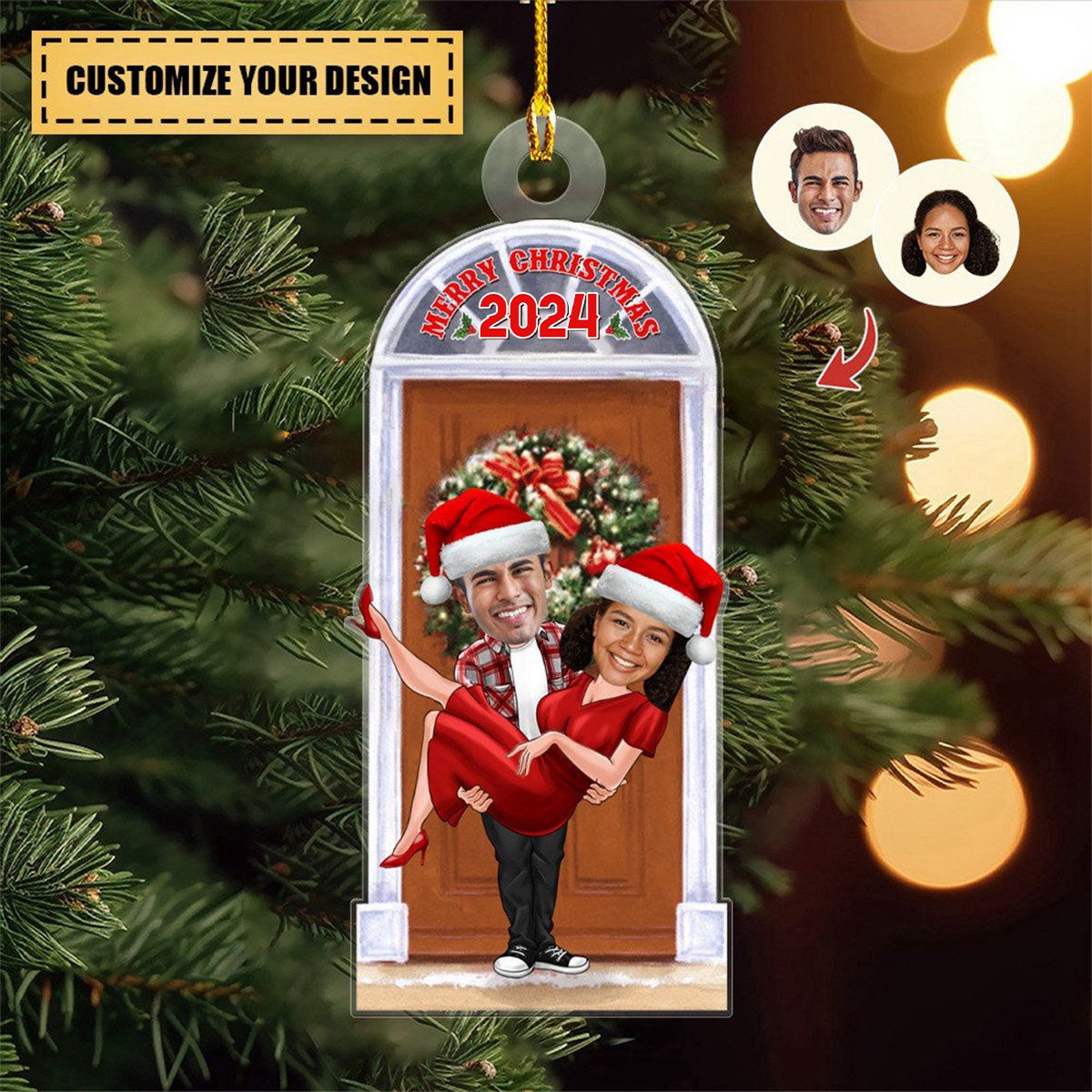 Transparent Ornament - Christmas Front Door - Merry Christmas 2024 - Custom from Photo