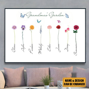 Grandma's Garden Canvas Print with Kids' Birth Month Flowers and Names