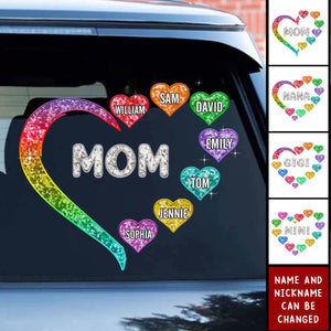 Grandma Mom Heart Faux Sequin - Personalized Car Decal