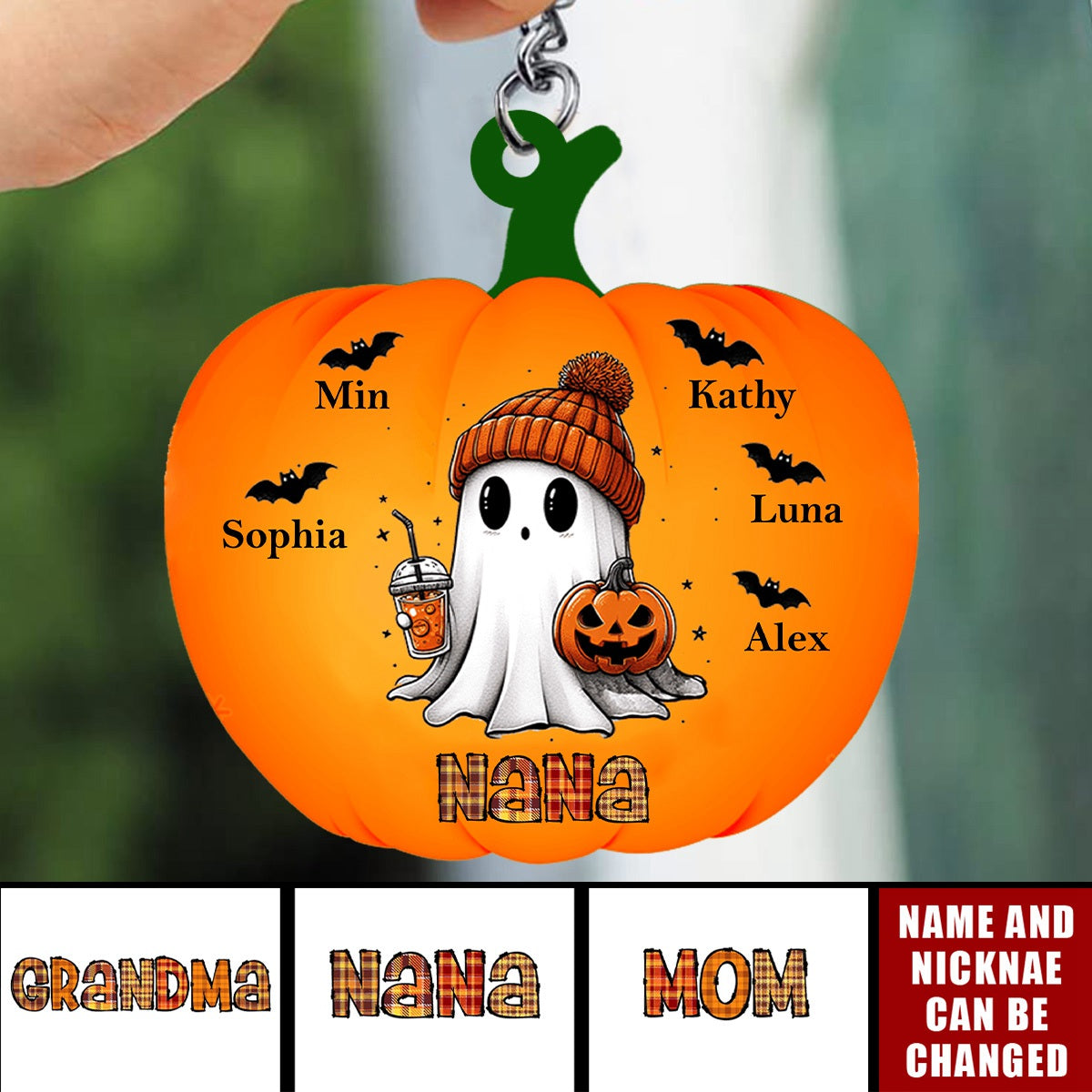 Grandma Ghost And Bat Kid Names Personalized Acrylic Keychain