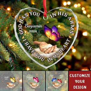 I Have You In My Heart - Memorial Personalized Custom Heart Glass Ornament, Christmas Gift For Family Members