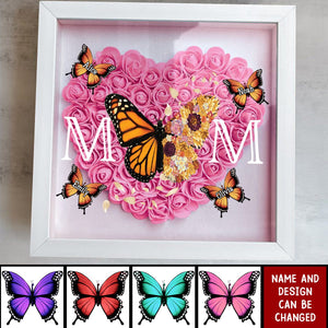 Mom - Butterfly Version - Personalized Flower Shadow Box