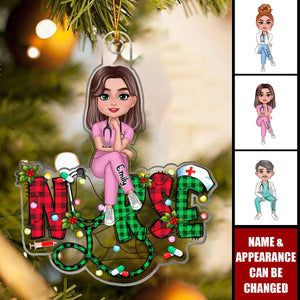 Sitting Nurse Christmas Pattern Personalized Acrylic Ornament, Christmas Gift For Nurses