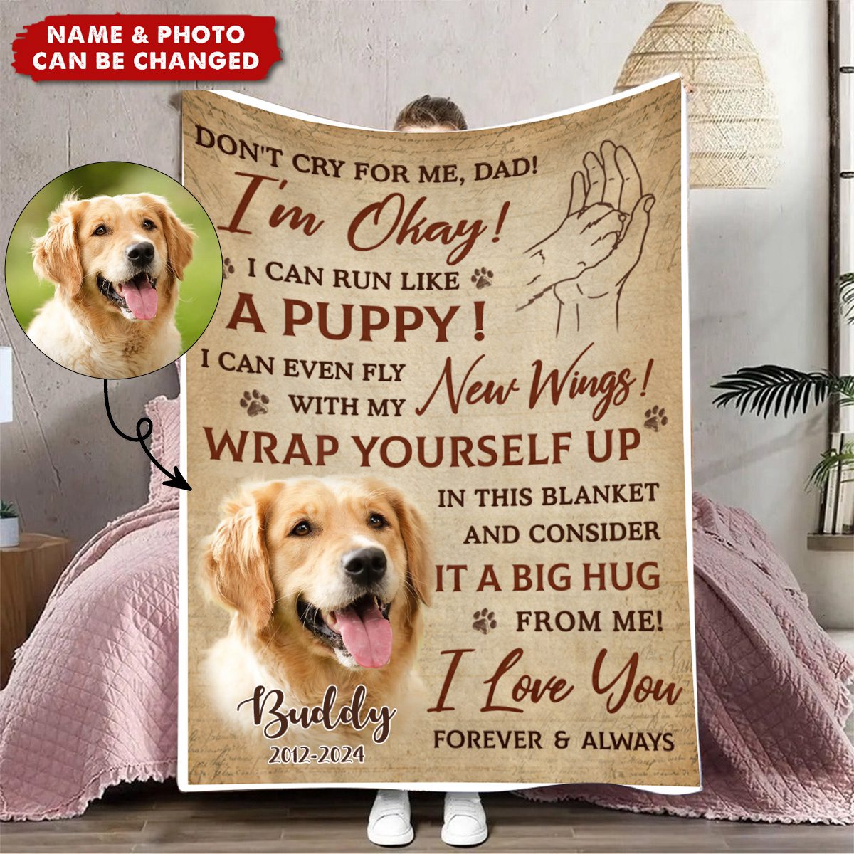 Custom Photo Don't Cry For Me I'm Okay - Memorial Personalized Blanket - Gift For Pet Owners, Pet Lovers