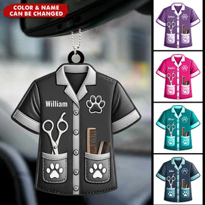 Personalized Pet Groomer Uniform Car Hanging Acrylic Ornament