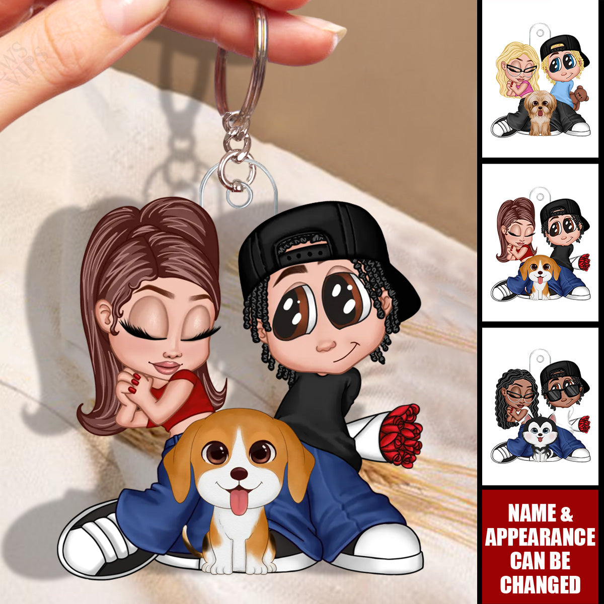 Y2K Couple Dogs Cats - Personalized Acrylic Keychain - Valentine's Day Gift for Him, Gift for Her