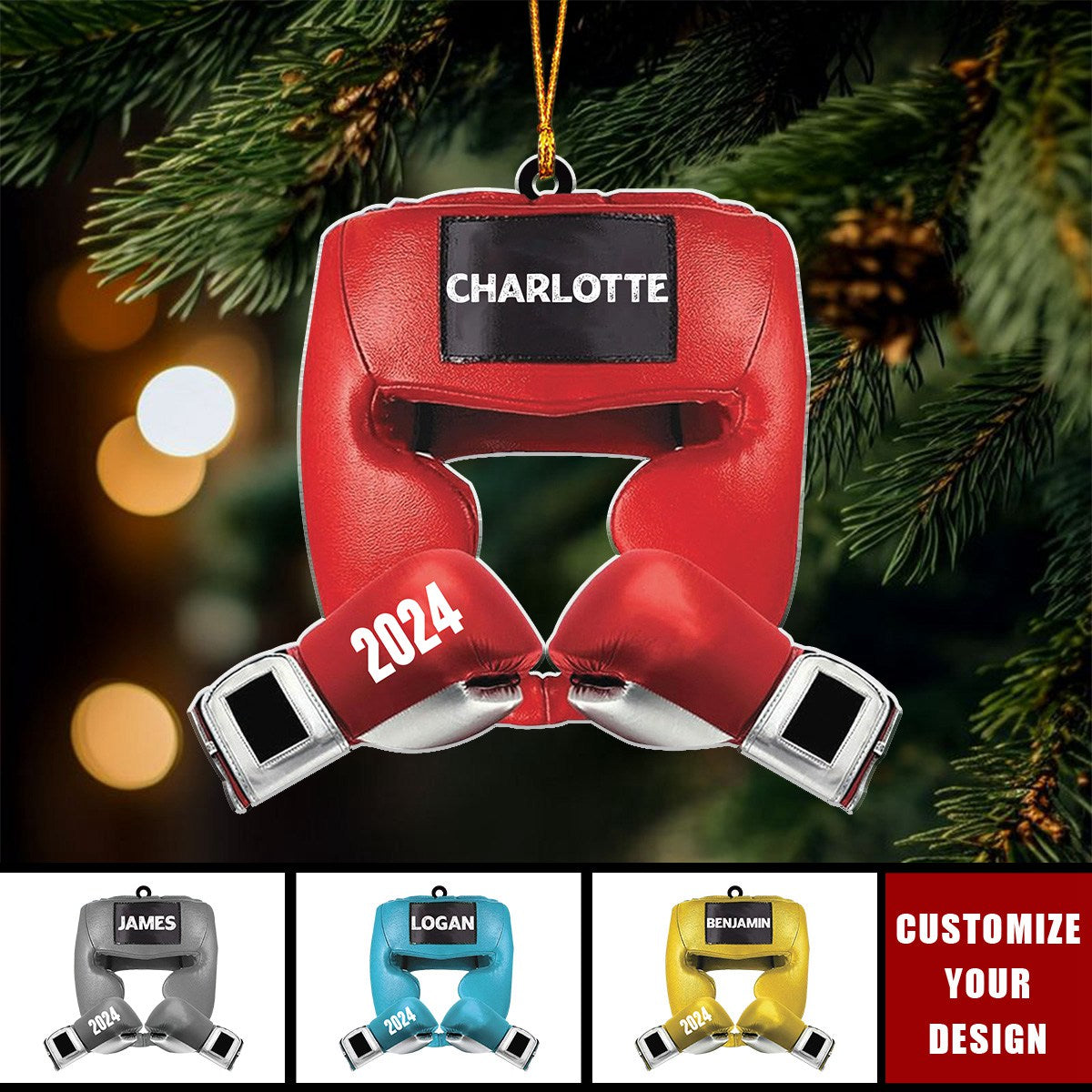 Custom Boxing Gloves Xmas Light Ornament - Personalized Acrylic Ornament, Gift for Boxing Lovers