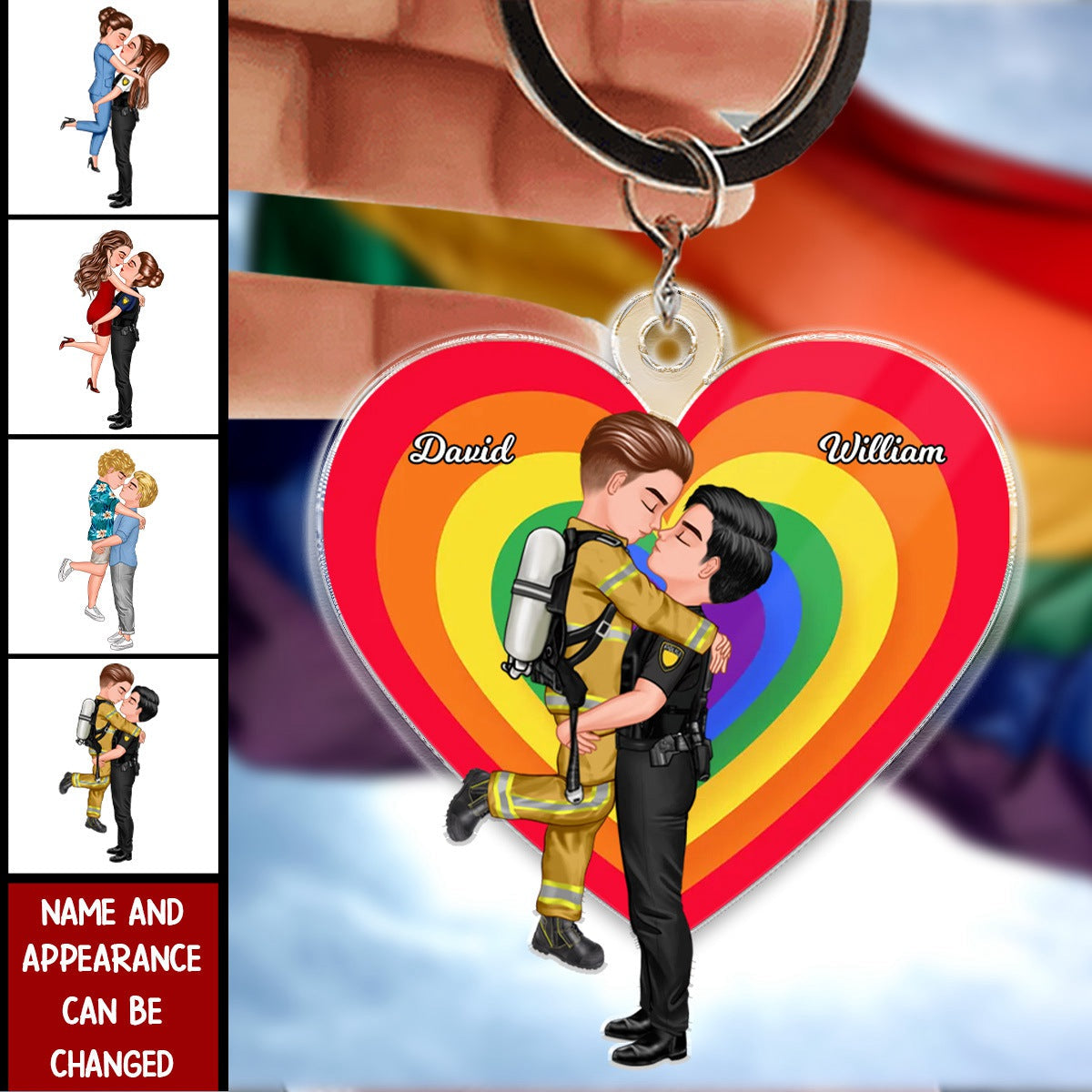 LGBT Couple Portrait, Gifts by Occupation - Personalized Acrylic Keychain, Pride Month Gift For Couple, For Him, For Her