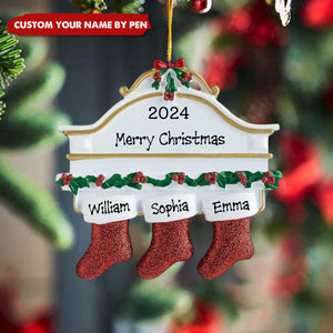 Resin Christmas Socks Family Nameplate Handwritten Christmas Ornament