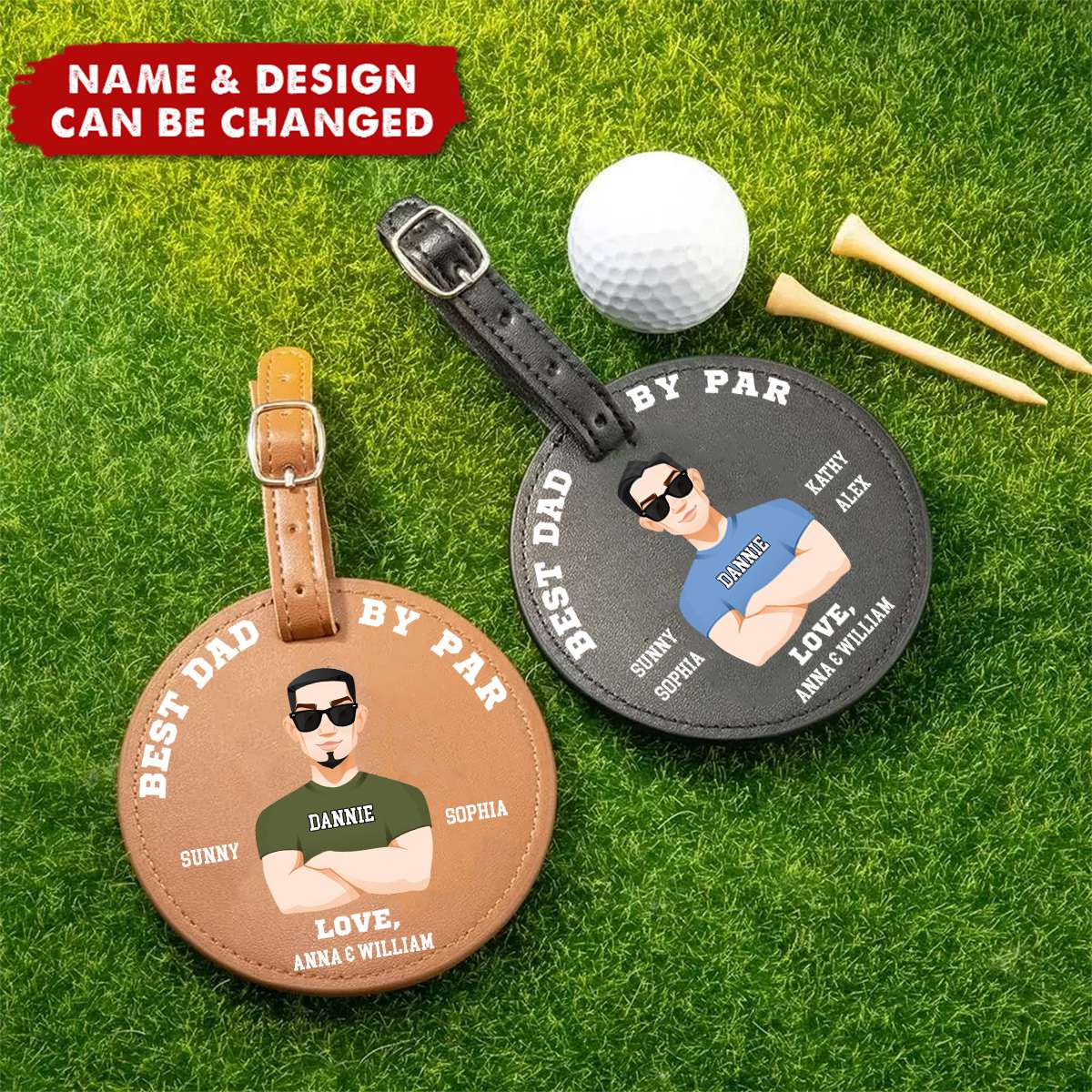 Best Dad By Par - Personalized Leather Golf Bag Tag