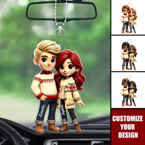 Pretty Couple - Personalized Acrylic Car Ornament, Gift For Couple