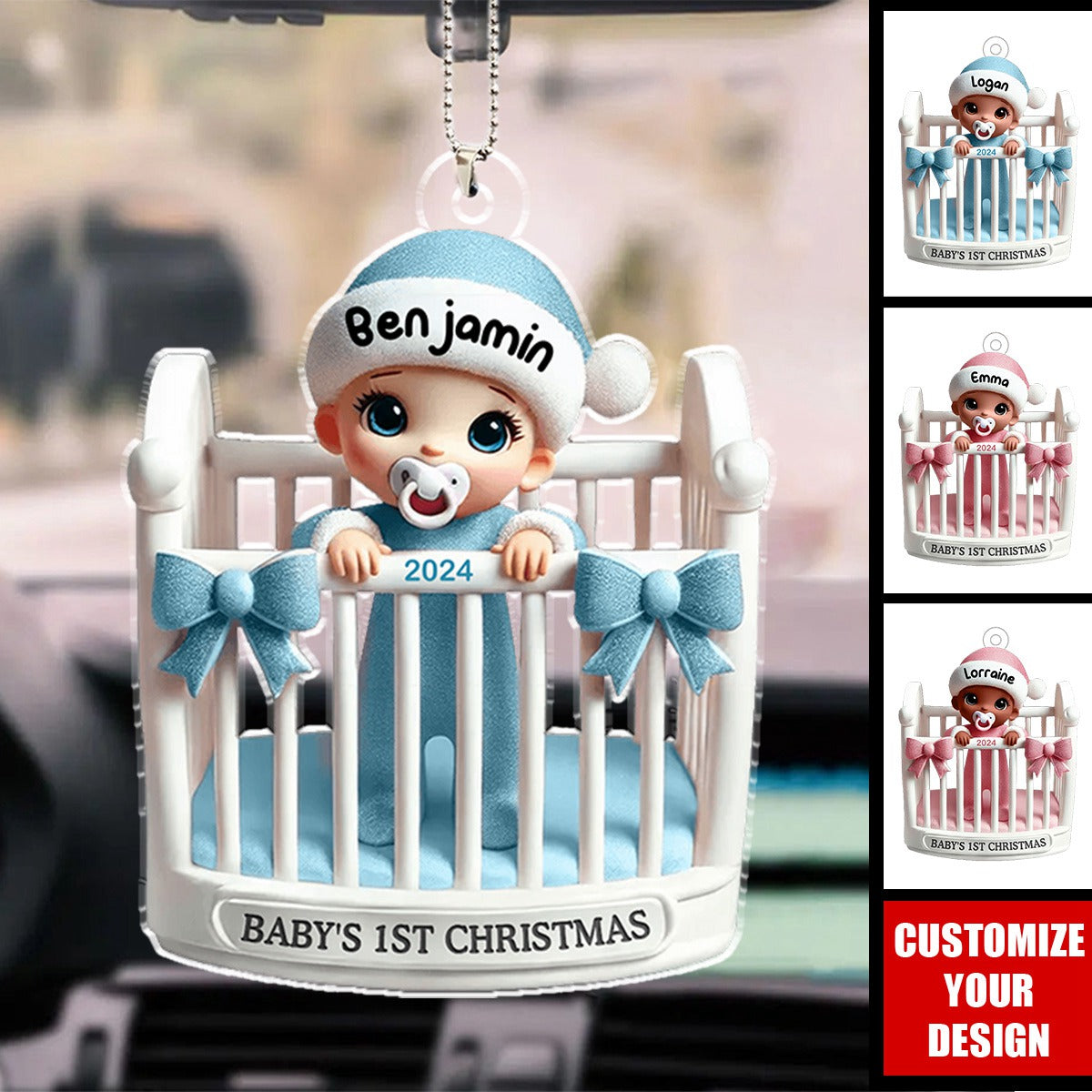 Baby Inside Crib Baby's First Christmas - Personalized Acrylic Car Ornament