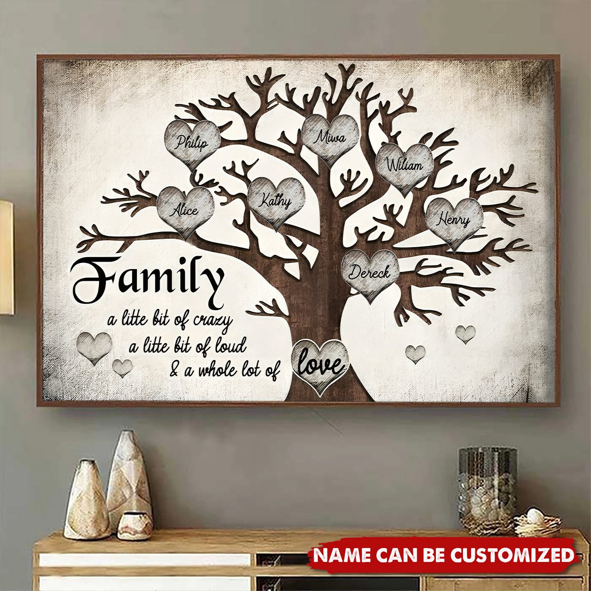 Family Whole Lot Of Love Family Tree Heart Personalized Canvas