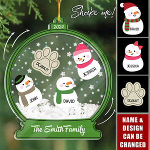 Personalized Snowman Family Christmas 4D Shaker Ornament 2024, Family Christmas Gift