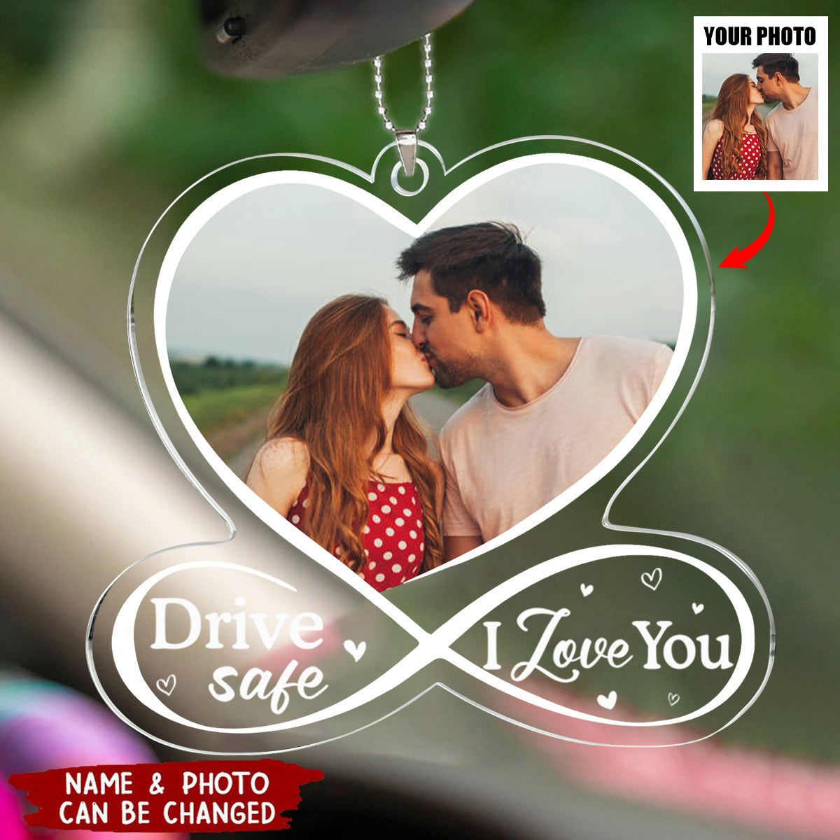 Custom Photo Drive Safe I Love You - Couple Personalized Car Ornament