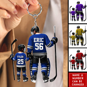 Dad And Son Ice Hockey Personalized Acrylic Keychain - Gift For Hockey Lover