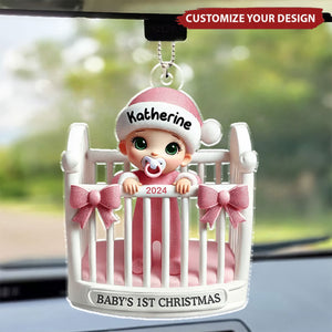 Baby Inside Crib Baby's First Christmas - Personalized Acrylic Car Ornament