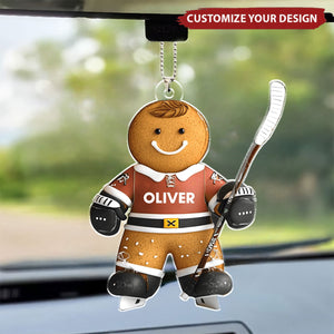 Hockey Gingerbread - Personalized Acrylic Car Ornament, Gift For Hockey Lovers, Kids