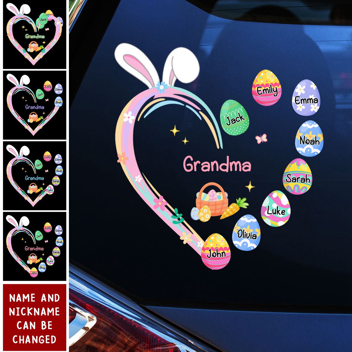 Grandma Easter Heart With Grandkids Bunny - Personalized Decal