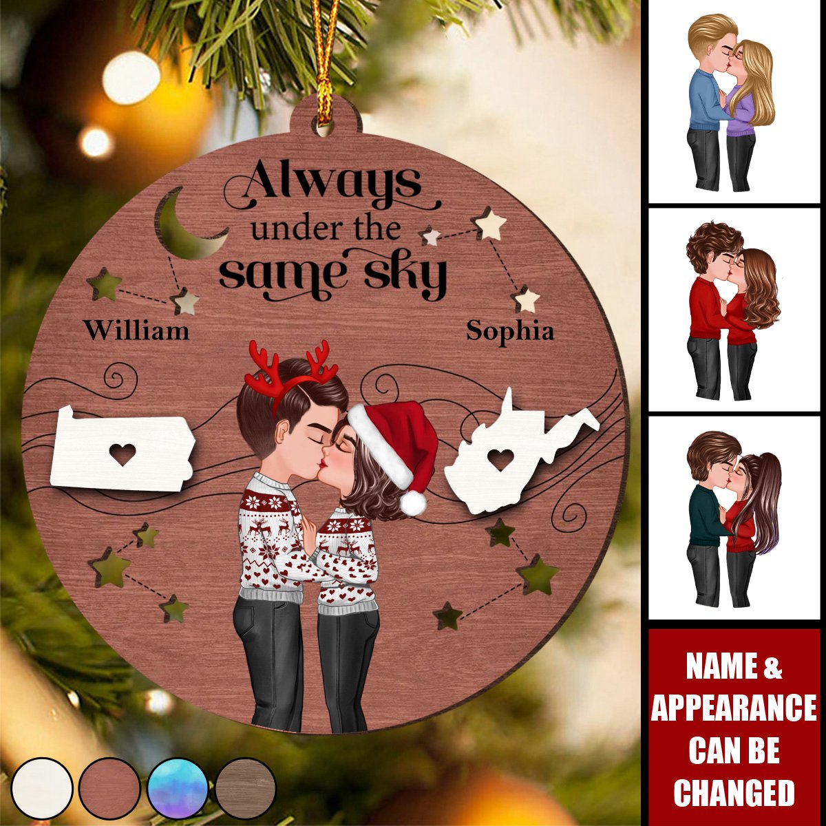 Always Under The Same Sky Personalized 2-Layer Wooden Ornament, Christmas Gifts for Boyfriend Long Distance Relationship Gift