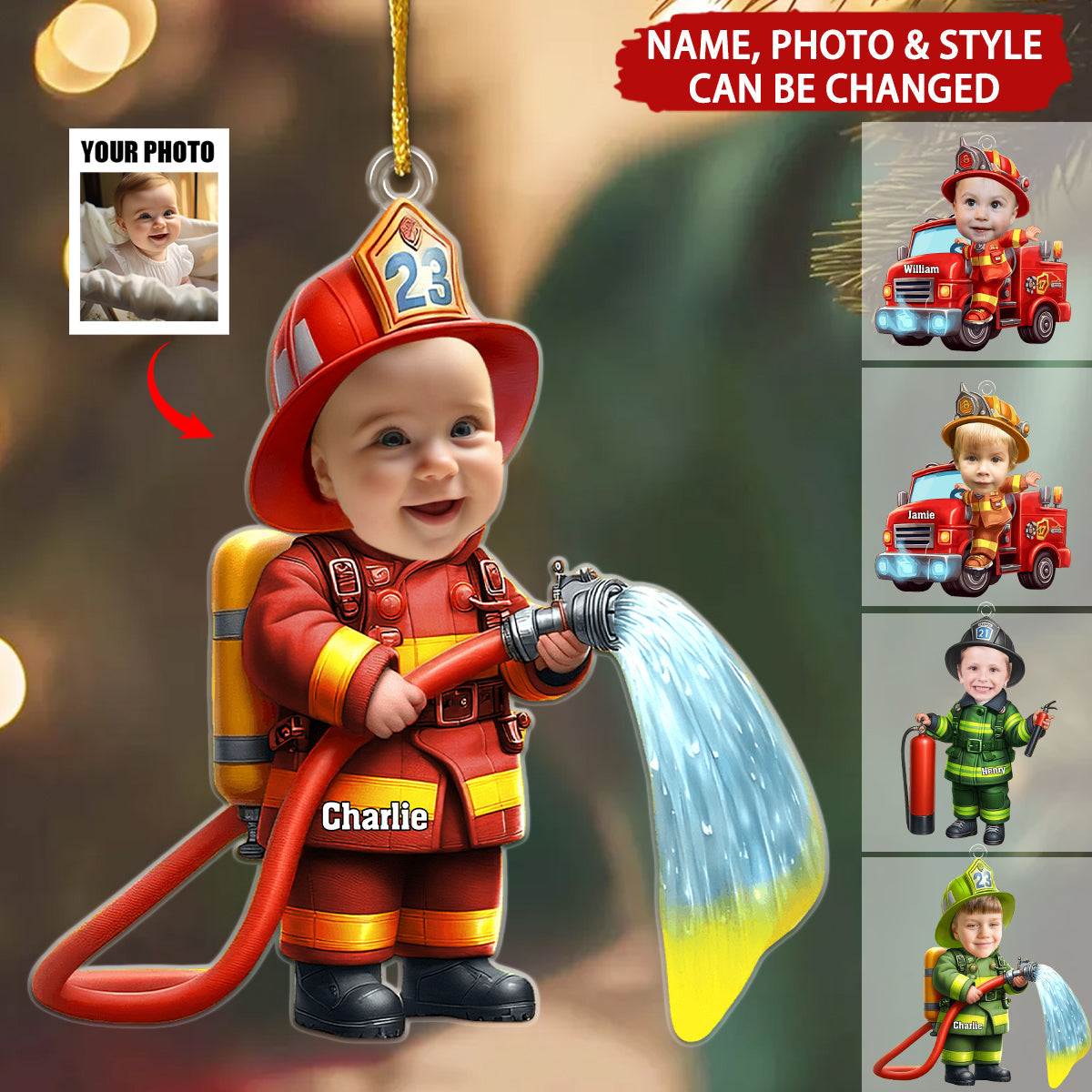 Funny Firefighter Kid Personalized Christmas Ornament