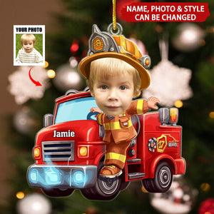 Funny Firefighter Kid Personalized Christmas Ornament