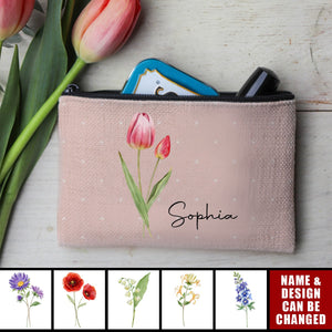 Every Flower Blooms In Its Own Time - Bestie Personalized Custom Cosmetic Bag - Wedding Gift, Bridesmaid Gift For Best Friends, BFF, Sisters