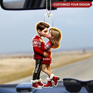 Pretty Couple Kissing - Personalized Acrylic Car Ornament, Gift For Him, For Her