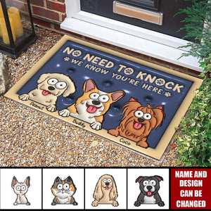 No Need To Knock - Dog & Cat Personalized Custom 3D Inflated Effect Doormat - House Warming Gift For Pet Owners, Pet Lovers