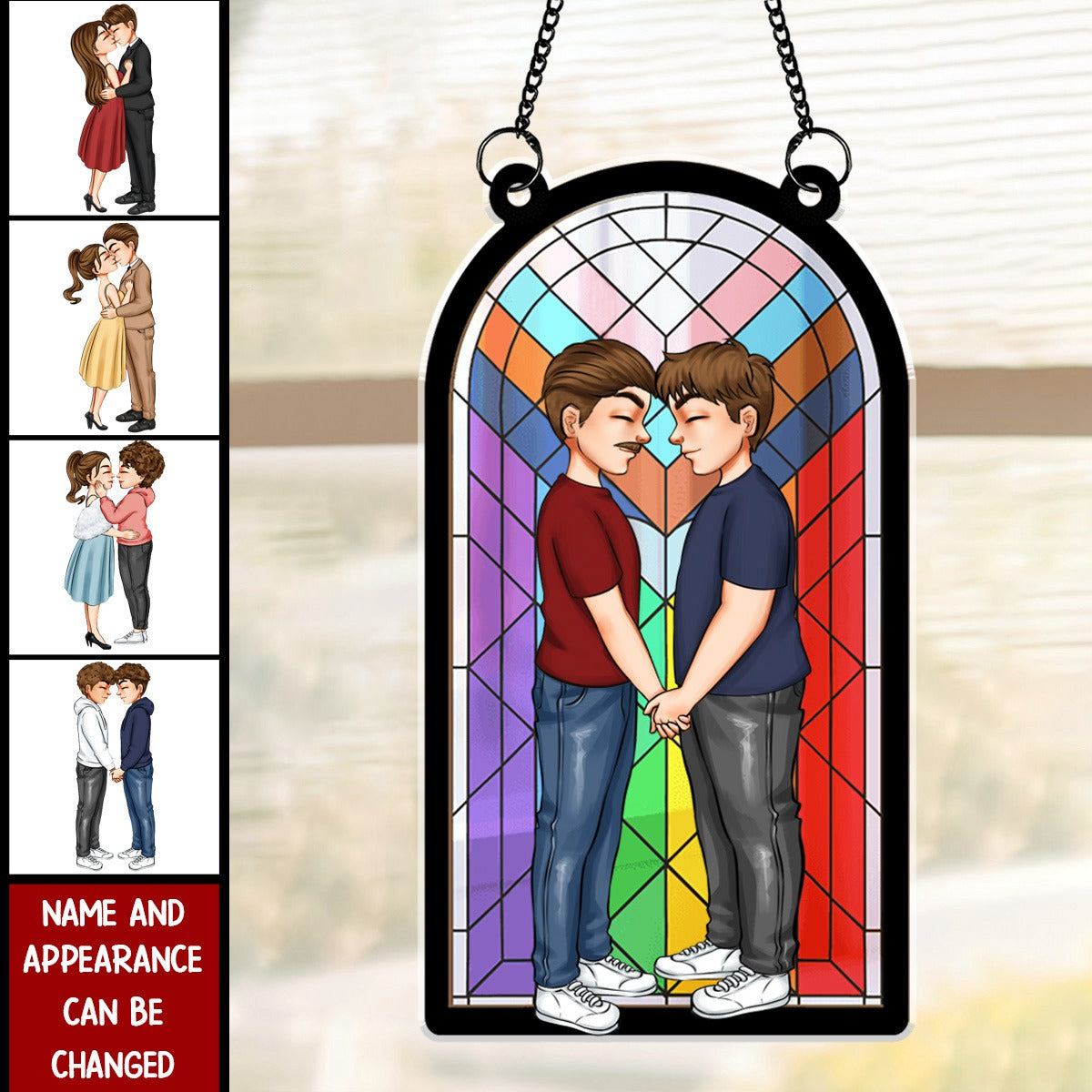 Door Couple Love Pride Month - Personalized Window Hanging Suncatcher Ornament