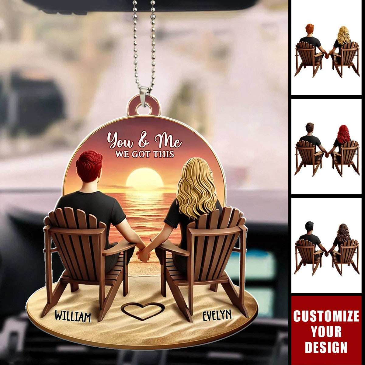 Couple Beach Landscape Retro Vintage - Personalized Acrylic Car Ornament