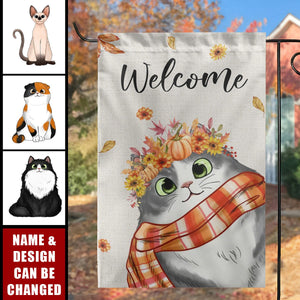 Hello Fall Cute Peeking Cat Personalized Garden Flag