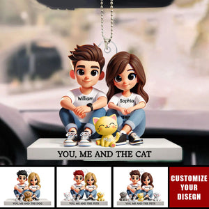 Cute Couple And Dogs Cats Personalized Acrylic Car Ornament