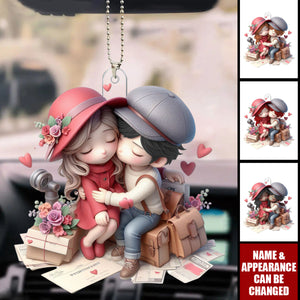 Embracing Couple - Personalized Acrylic Car Ornament - Valentine's Day Gift